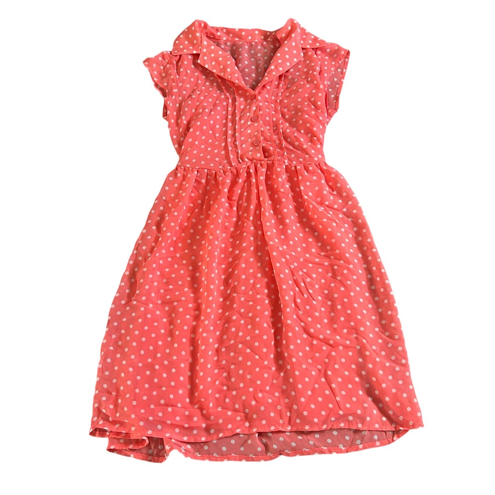 Rue21 Short Sleeve Button Down Dress Womens Size XS Pink Polka Dot‎ Two Piece